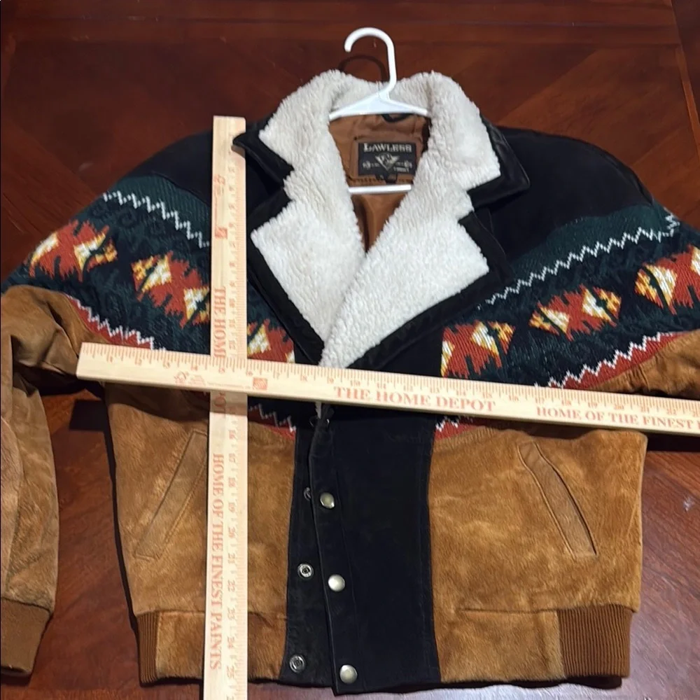 Vintage lawless Aztec southwestern Multicolor Jacket with Shearling Collar S - Picture 13 of 15